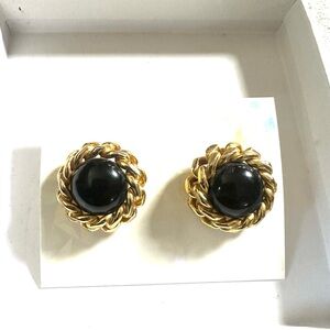 Vintage Christian Dior Gold and Black chain Statement Earrings